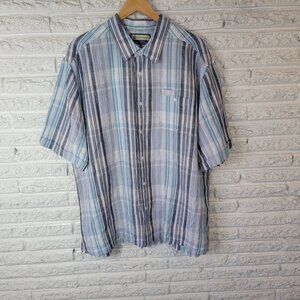 Havanera Mens Shirt XXL Short Sleeve Blue Gray Stripe Linen Rayon STR83E